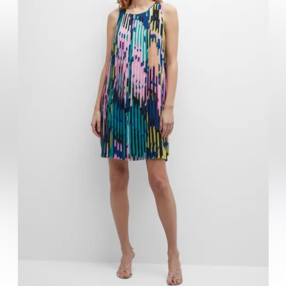 Lafayette 148 NY Papier Print Free-flowing Pleated Chiffon Shift Dress Oversized